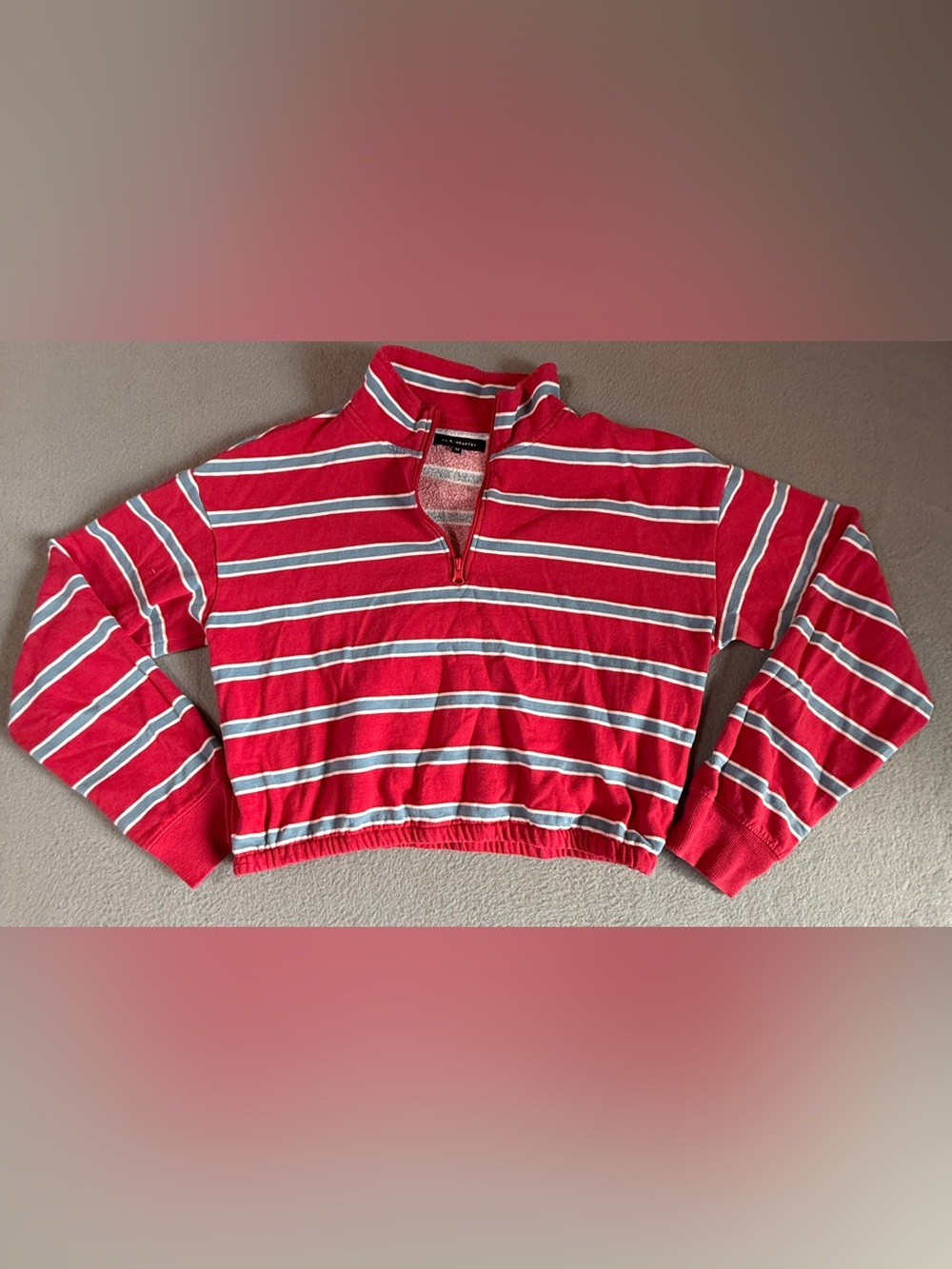 La Hearts Red Striped Half-Zip Sweatshirt